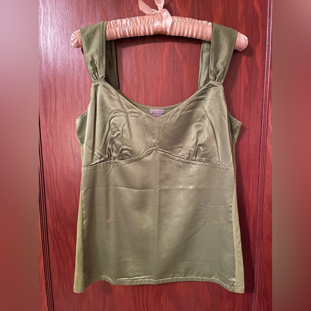 NWT, Ann Taylor, Avacado Green, Satin & Cotton Camisole, Medium